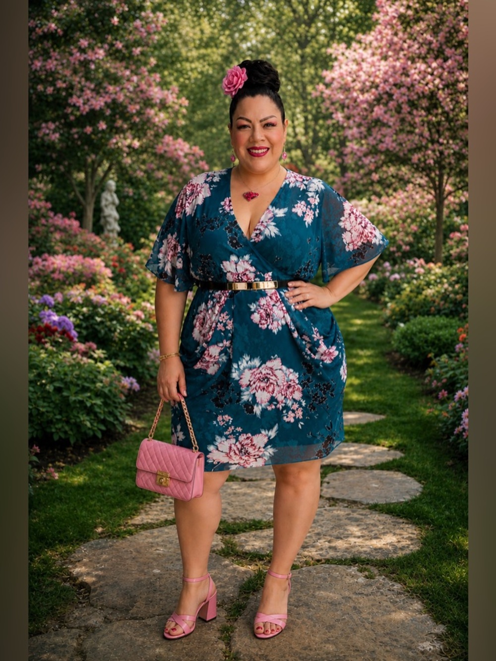 City Chic Floral Mini Dress - Teal and Pink